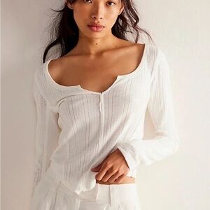 Free People White Long Sleeve Eyes On You Long Sleeve Shirt, Small